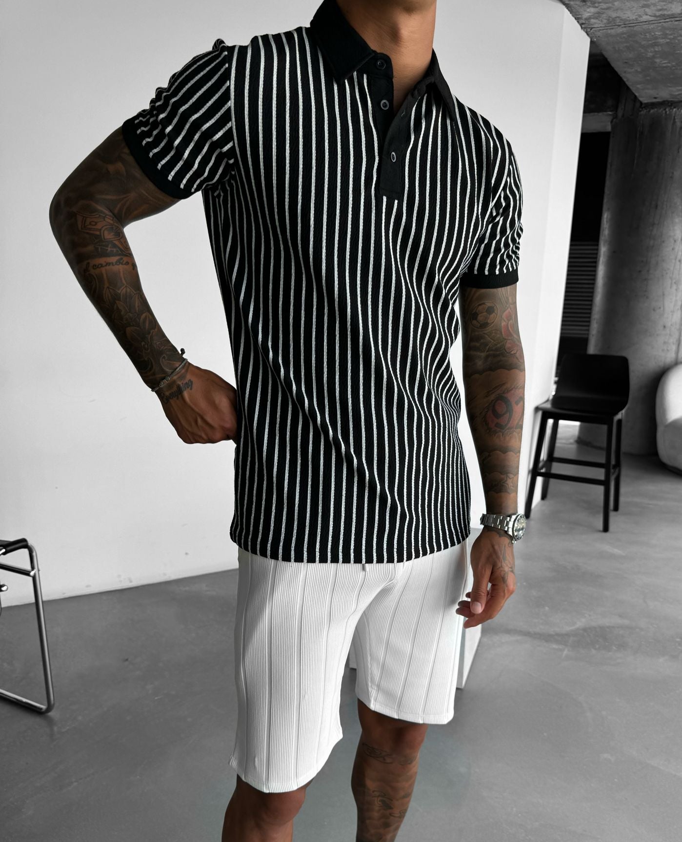 BLACK STRIPED POLO